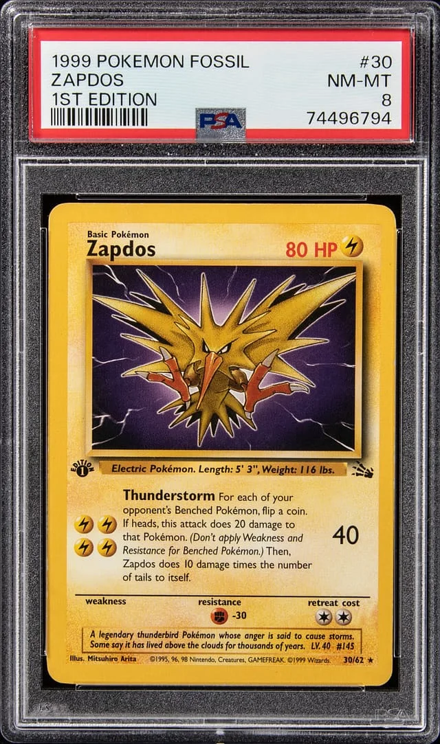 1999 Pokemon Fossil 1st Edition Zapdos #30 card image
