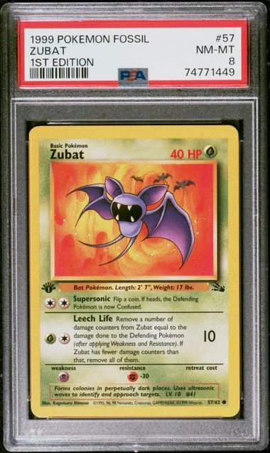 1999 Pokemon Fossil 1st Edition Zubat #57 card image