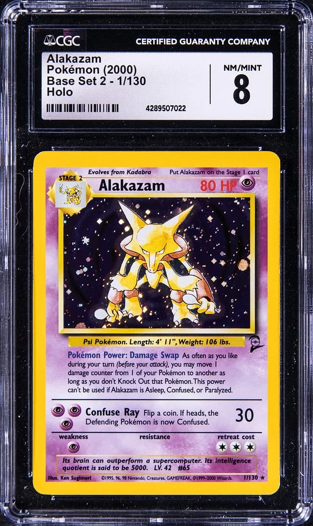 1999 Pokemon Fossil Base Set 2 Rare Holofoil Alakazam #1 card image