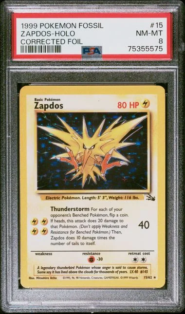 1999 Pokemon Fossil Corrected Foil Zapdos-Holo #15 card image