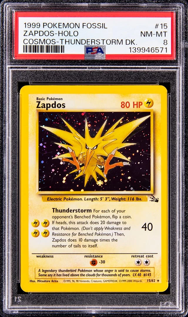 1999 Pokemon Fossil Cosmos Thunderstorm Deck Holo Zapdos #15 card image