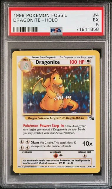 1999 Pokemon Fossil Dragonite-Holo #4 card image