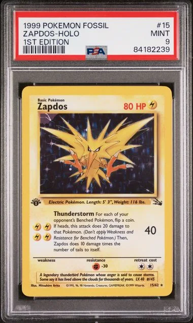 1999 Pokemon Fossil Edition Holo#15 Zapdos #1st card image
