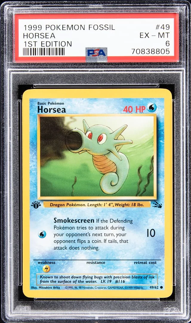 1999 Pokemon Fossil First Edition Horsea #49 card image