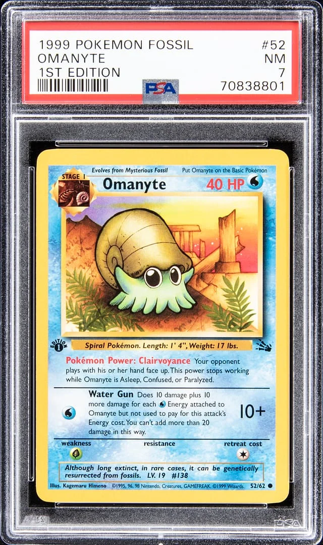 1999 Pokemon Fossil First Edition Omanyte #52 card image
