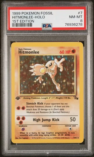 1999 Pokemon Fossil Hitmonlee-Holo #7 card image