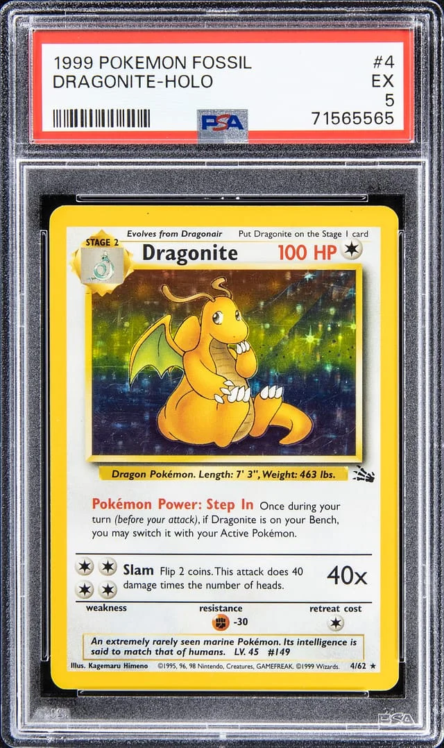 1999 Pokemon Fossil Holo Dragonite #4 card image