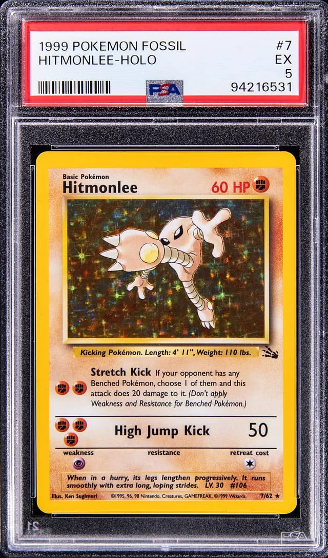 1999 Pokemon Fossil Holo Hitmonlee #7 card image