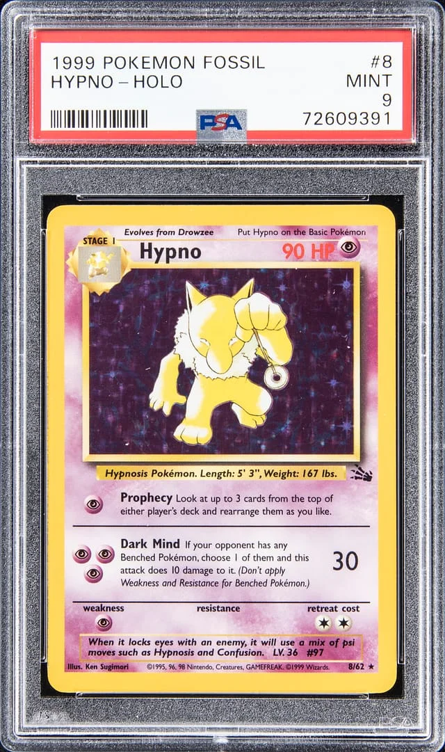 1999 Pokemon Fossil Holo Hypno #8 card image