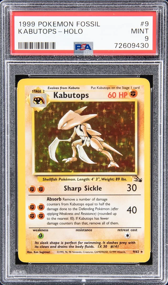 1999 Pokemon Fossil Holo Kabutops #9 card image