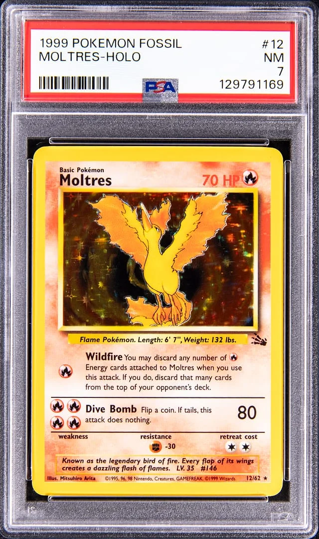 1999 Pokemon Fossil Holo Moltres #12 card image