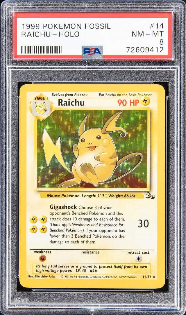 1999 Pokemon Fossil Holo Raichu #14 card image