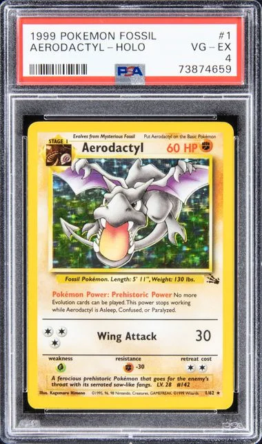 1999 Pokemon Fossil Holofoil Aerodactyl #1 card image