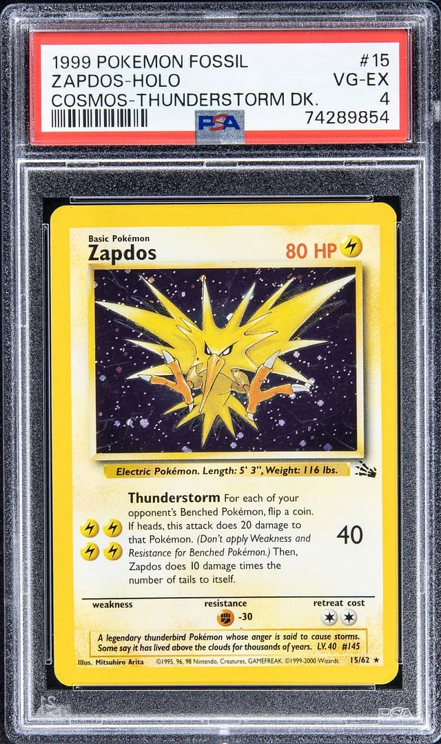 1999 Pokemon Fossil Holofoil Cosmos - Thurnderstorm DK Zapdos #15 card image