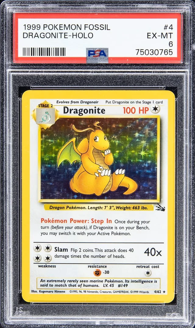 1999 Pokemon Fossil Holofoil Dragonite #4 card image
