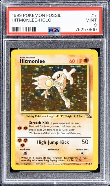 1999 Pokemon Fossil Holofoil Hitmonlee #7 card image