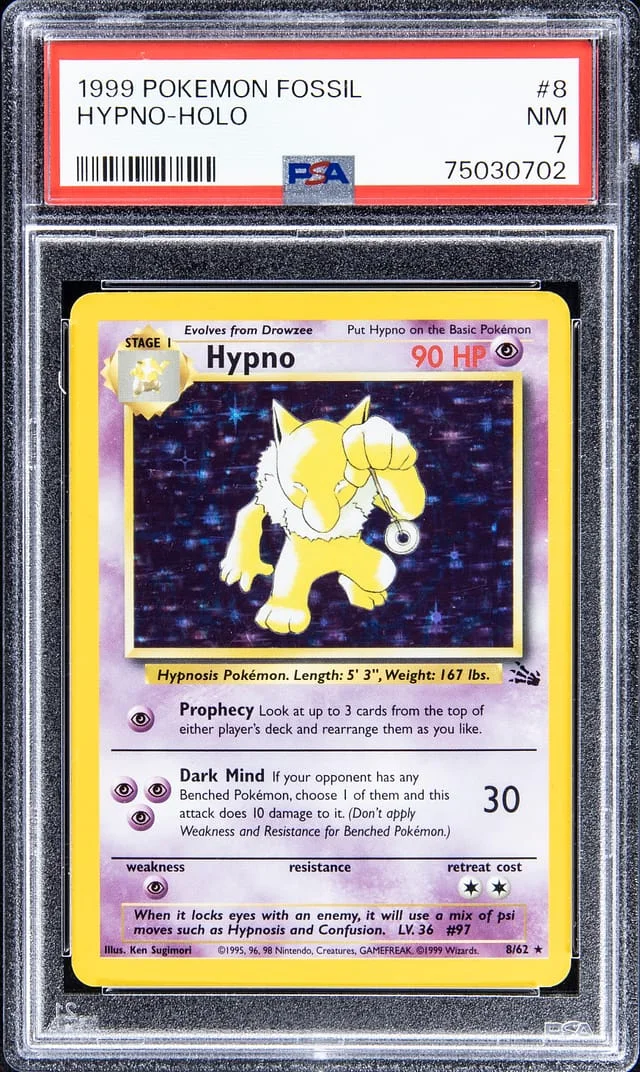 1999 Pokemon Fossil Holofoil Hypno #8 card image