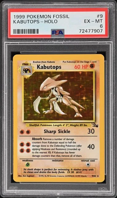 1999 Pokemon Fossil Holofoil Kabutops #9 card image