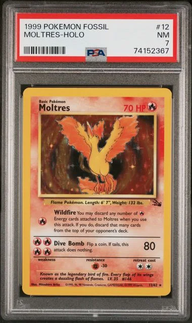 1999 Pokemon Fossil Holofoil Moltres #12 card image