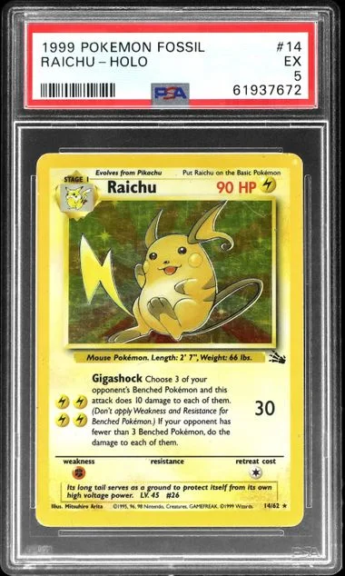 1999 Pokemon Fossil Holofoil Raichu #14 card image