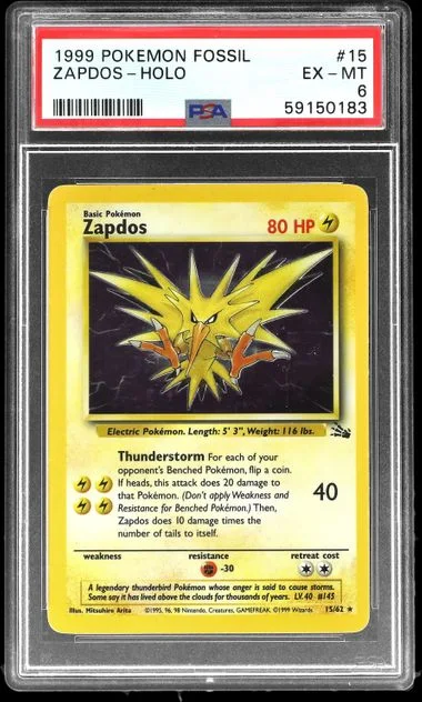 1999 Pokemon Fossil Holofoil Zapdos #15 card image