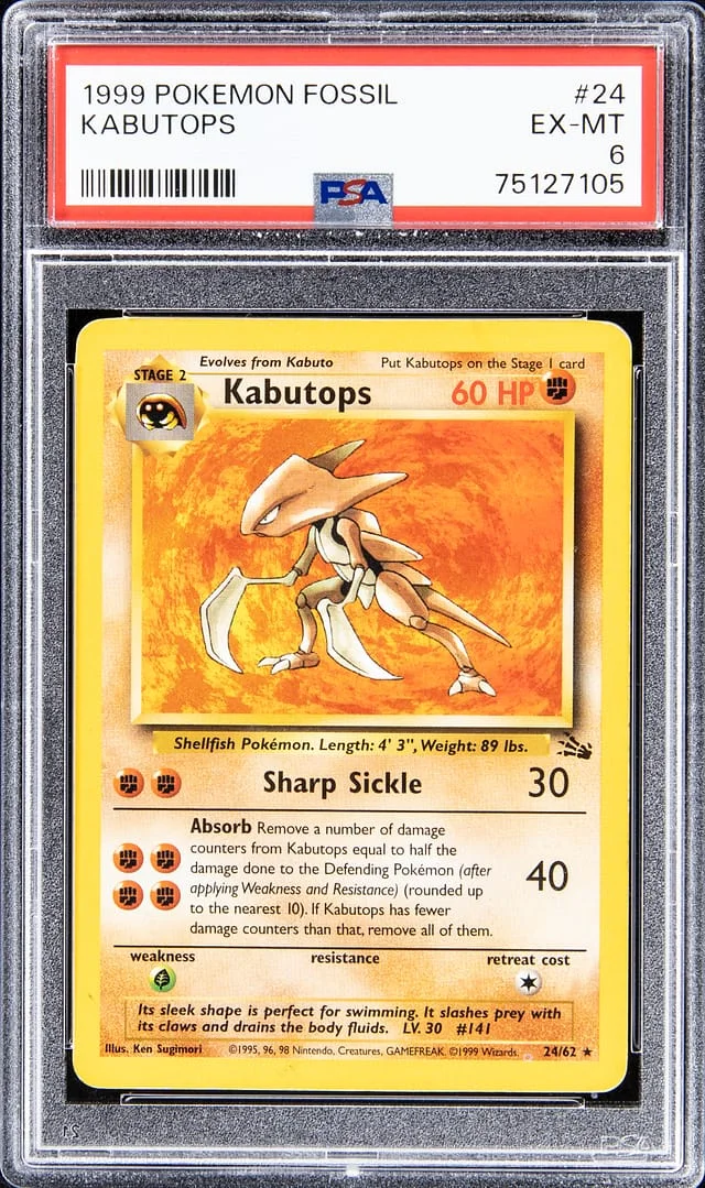 1999 Pokemon Fossil Kabutops #24 card image