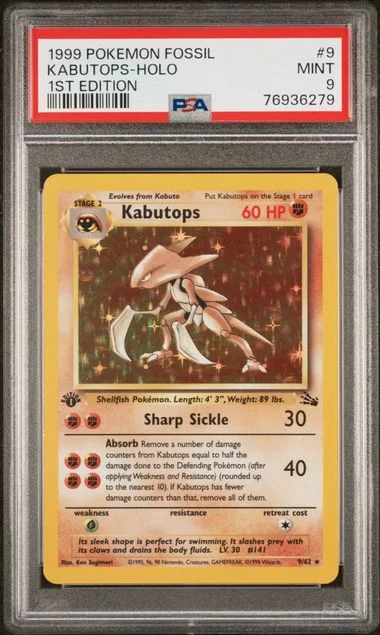 1999 Pokemon Fossil Kabutops Holo #9 card image