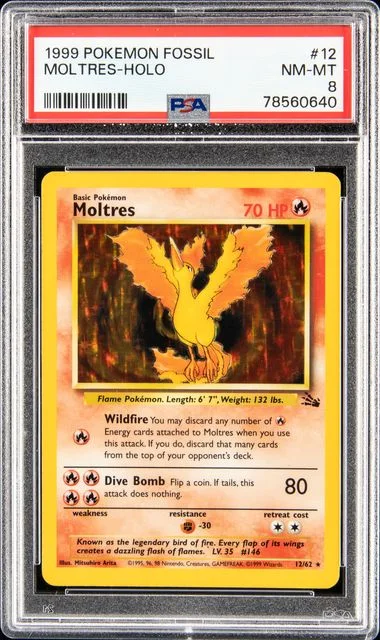 1999 Pokemon Fossil Moltres-Holo #12 card image