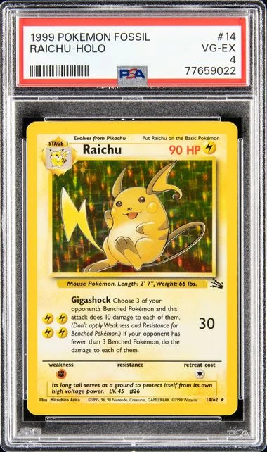 1999 Pokemon Fossil Raichu-Holo #14 card image