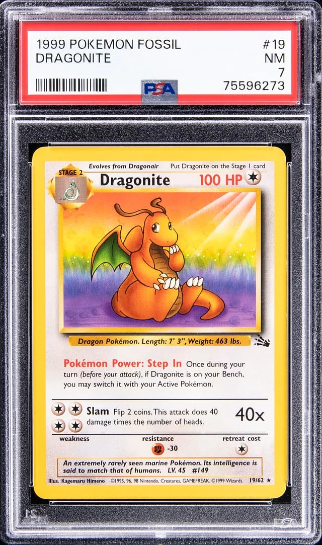 1999 Pokemon Fossil Rare Dragonite #19 card image