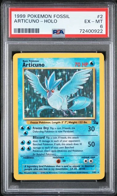 1999 Pokemon Fossil Rare Holofoil Articuno #2 card image