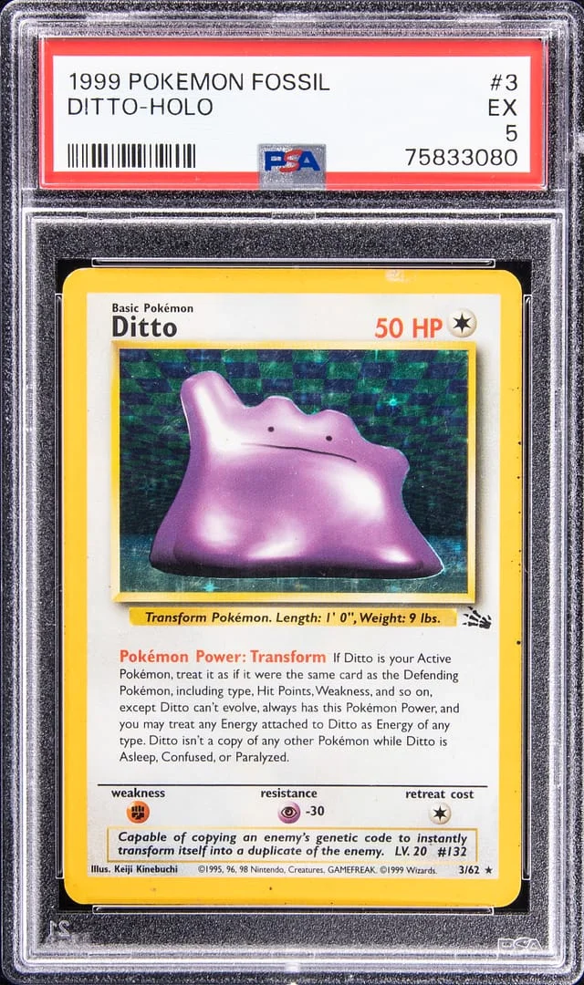 1999 Pokemon Fossil Rare Holofoil Ditto #3 card image