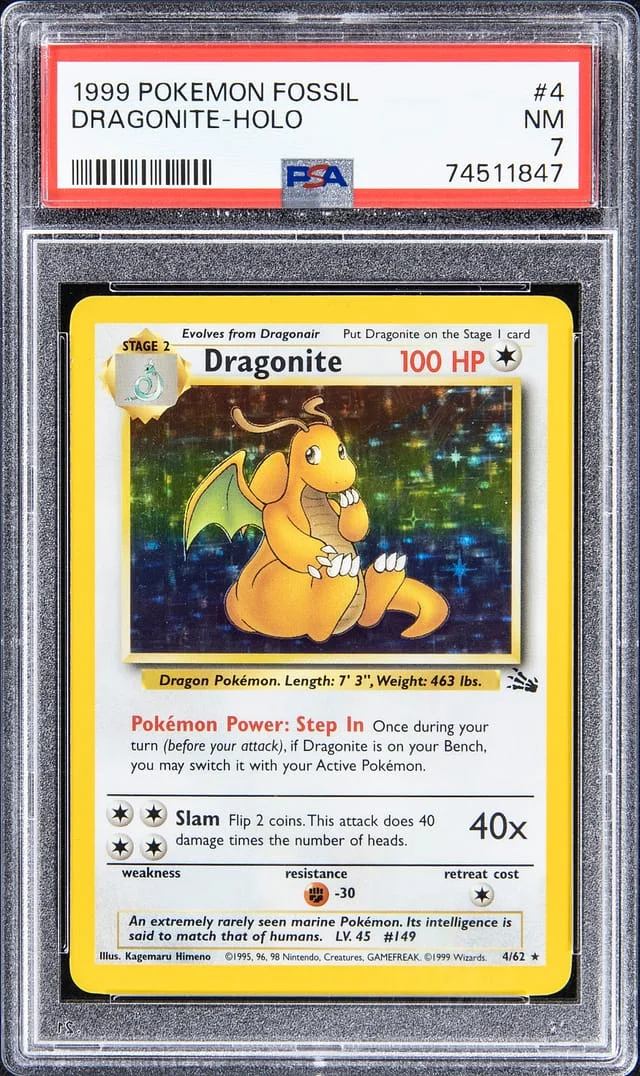 1999 Pokemon Fossil Rare Holofoil Dragonite #4 card image