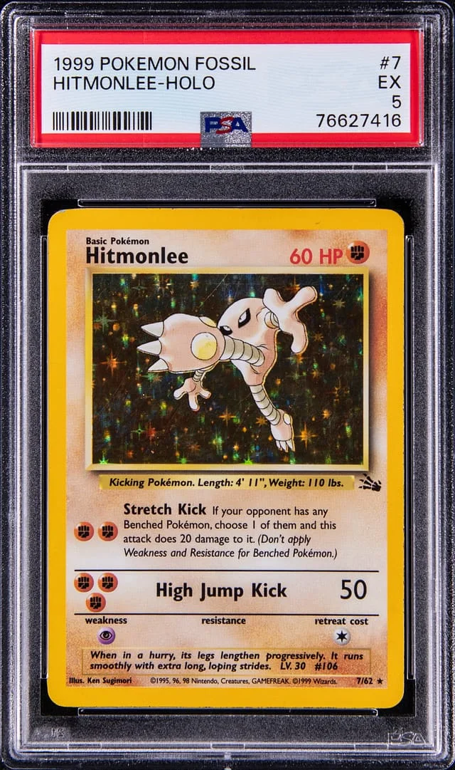 1999 Pokemon Fossil Rare Holofoil Hitmonlee #7 card image