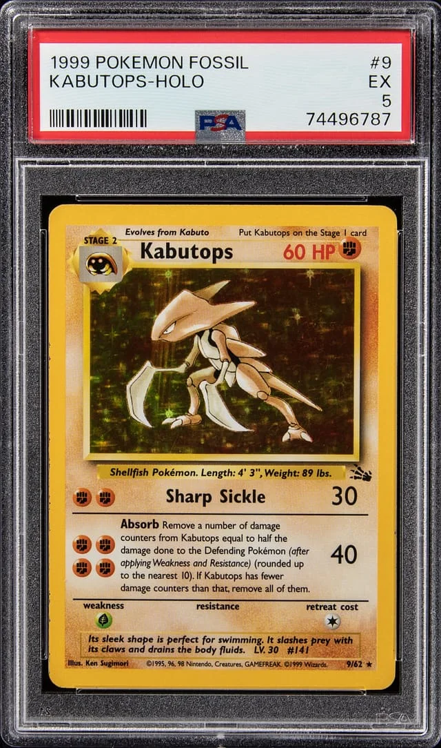 1999 Pokemon Fossil Rare Holofoil Kabutops #9 card image