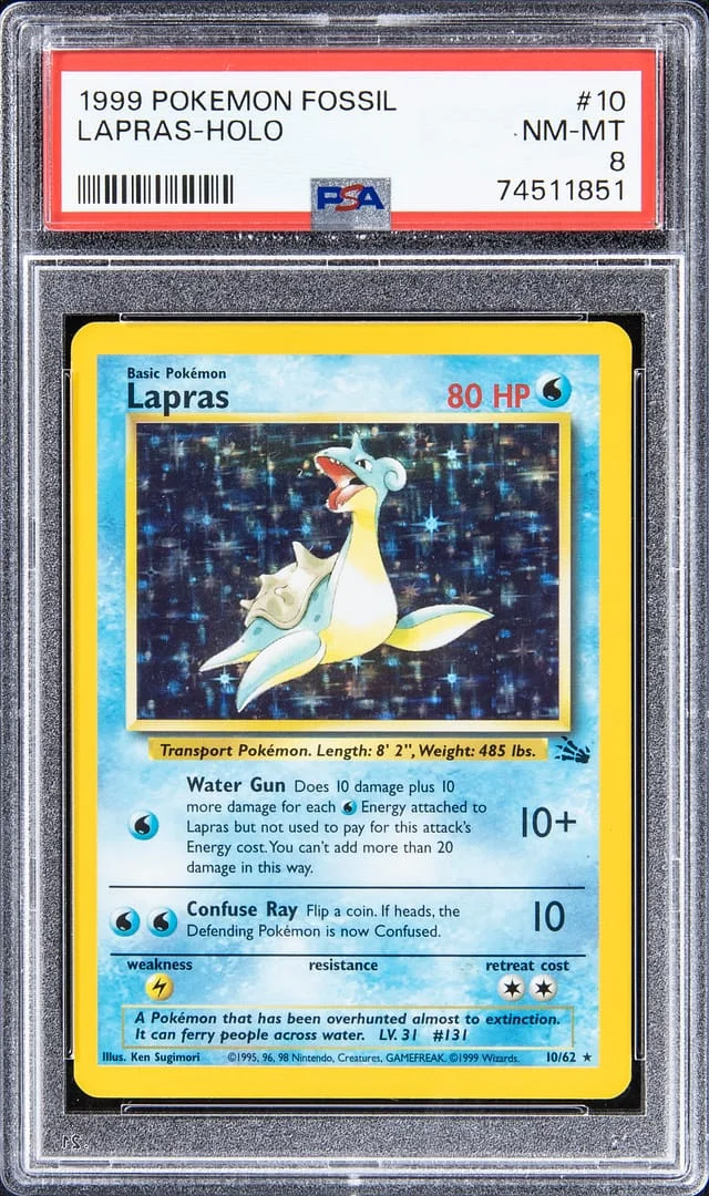 1999 Pokemon Fossil Rare Holofoil Lapras #10 card image