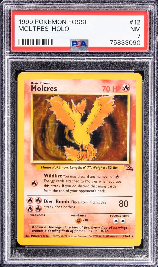 1999 Pokemon Fossil Rare Holofoil Moltres #12 card image