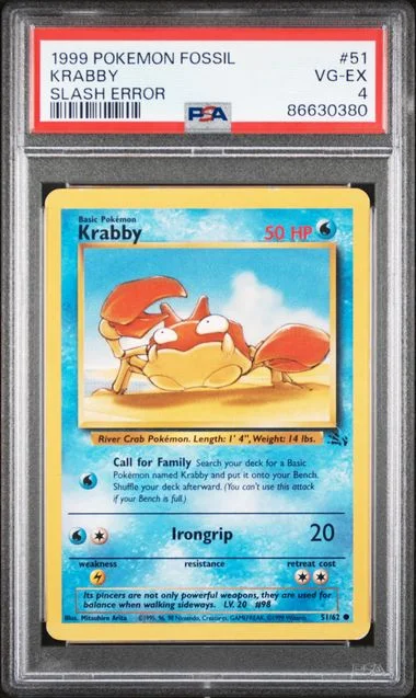 1999 Pokemon Fossil Slash Error Krabby #51 card image