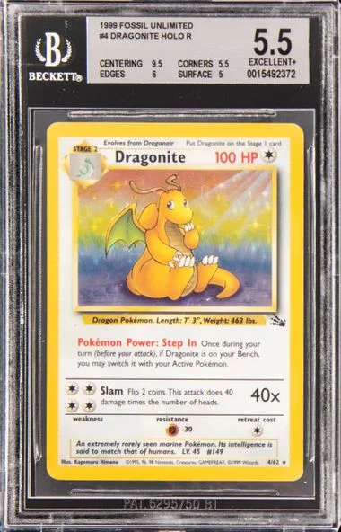 1999 Pokemon Fossil Unlimited Holofoil Dragonite #4 card image