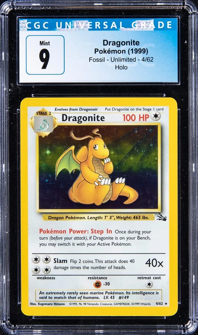 1999 Pokemon Fossil Unlimited Rare Holofoil Dragonite #4 card image