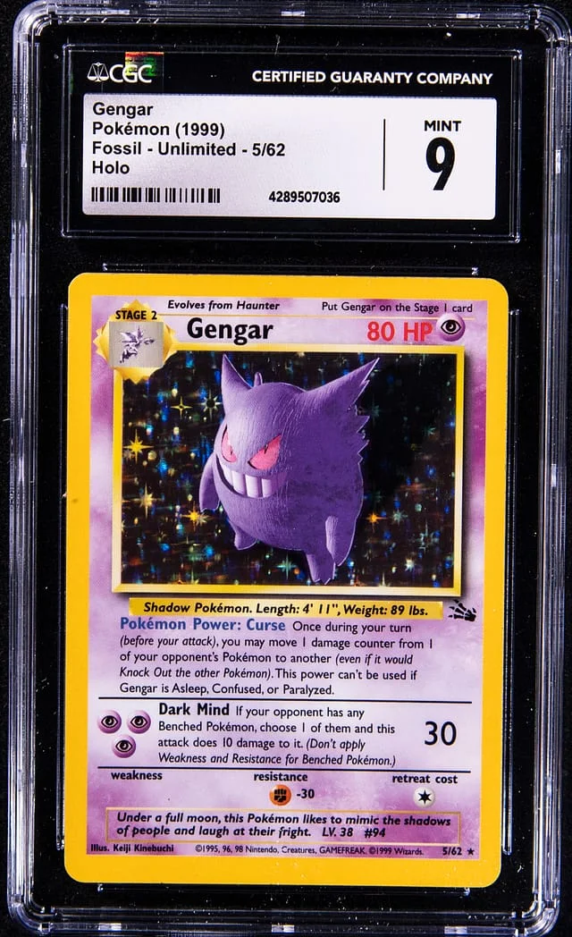 1999 Pokemon Fossil Unlimited Rare Holofoil Gengar #5 card image