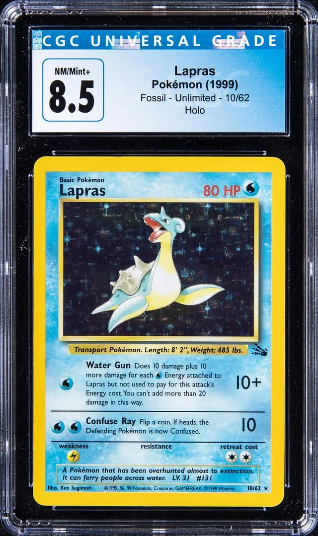 1999 Pokemon Fossil Unlimited Rare Holofoil Lapras #10 card image