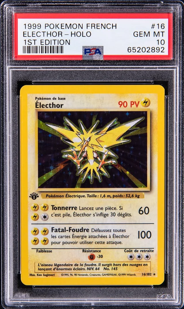 1999 Pokemon French Base Set 1st Edition Rare Holofoil Electhor (Zapdos) #16 card image