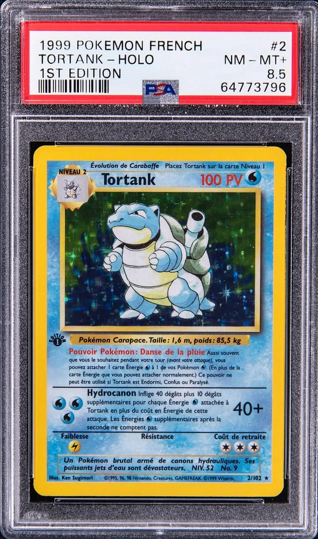 1999 Pokemon French Base Set 1st Edition Rare Holofoil Tortank (Blastoise) #2 card image