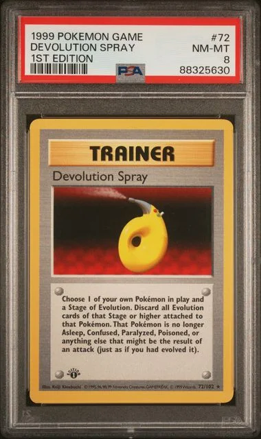 1999 Pokemon Game 1st Edition Devolution Spray #72 card image