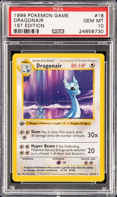 1999 Pokemon Game 1st Edition Dragonair #18 card image