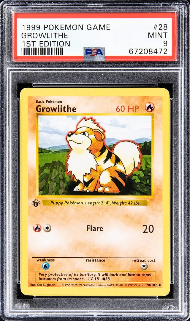 1999 Pokemon Game 1st Edition Growlithe #28 card image