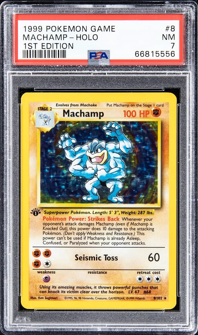 1999 Pokemon Game 1st Edition Holo Machamp #8 card image