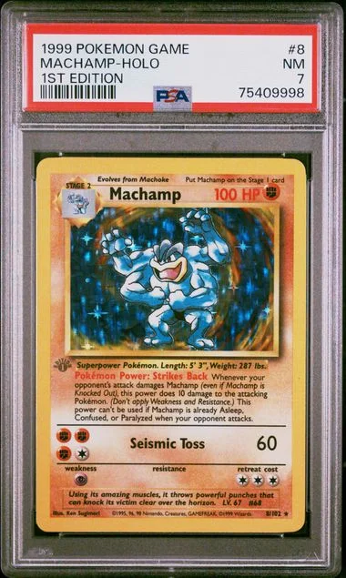 1999 Pokemon Game 1st Edition Rare Holofoil Machamp #8 card image