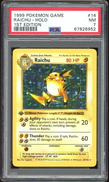1999 Pokemon Game 1st Edition Rare Holofoil Raichu #14 card image